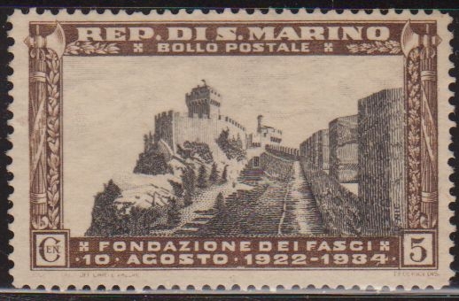 z vendido San Marino 1935 Scott 161 Sello * Ascension al Monte Titano sin goma 5L Saint Marin 